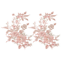 Персиковый Слойка 2 шт. цветочные полиэстеровые заплатки с вышивкой из пластиковых жемчужин, аксессуары для одежды, розовые, 340x315x1.5 мм