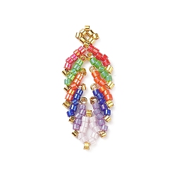Colorful Handmade Loom Pattern MIYUKI Seed Beads, Feather, Colorful, 30x12x2mm, Hole: 1mm