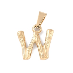 Letter W 304 Stainless Steel Pendants, Bamboo Style, Letter, Golden Color, Letter.W, 19x16x3mm, Hole: 3x7mm