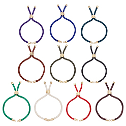(52) Непрозрачная лаванда 10шт 10 цвета витой нейлоновый шнур серебряные браслеты, Изготовление браслета из звеньев для подвески-коннектора, с долговечным позолоченным латунным концом шнура и древом жизни из сплава, разноцветные, 8-3/4~8-7/8 дюйм (22.2~22.6 см), отверстие : 2 мм, 1 шт / цвет