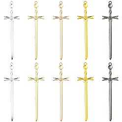 (52) Непрозрачная лаванда 40шт 5 цветной сплав большие подвески, меч прелести, разноцветные, 89x24x3 мм, отверстие : 2.8 мм, 8 шт / цвет