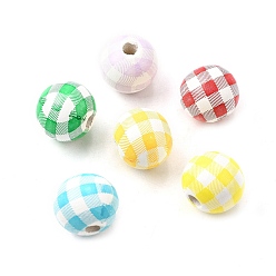 (52) Непрозрачная лаванда Набивные шима деревянные бусины, круглый с рисунком тартана, разноцветные, 16 мм, отверстие : 3.7 мм