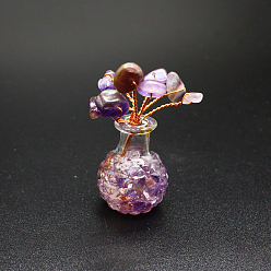 Аметист Украшения для елки из натуральной аметистовой крошки, Основание вазы с медной проволокой, энергетический камень по фен-шуй, подарок для украшения рабочего стола, домашнего офиса, 50x20 мм