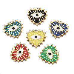 Mixed Color 304 Stainless Steel Pendants, with Enamel, Heart with Eye, Golden, Mixed Color, 19.5x20x1.5mm, Hole: 1.2mm