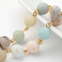 Amazonite Handmade Natural Amazonite Beaded Chains, Unwelded, with Brass Eye Pin, Golden, 39.3 inch