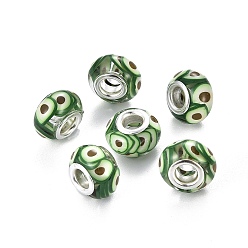 Светло-зеленый Коричневый Европейские бусины rondelle из прозрачной смолы, бусины с большим отверстием, с полимерной глиной авокадо и двойными ядрами из сплава платинового тона, оливковый, 14x8.5 мм, отверстие : 5 мм