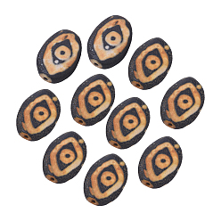 Coffee Tibetan Style 2-Eye dZi Beads, Natural Agate Beads, Dyed & Heated, Nuggets, Coffee, 28~30x18~20x5mm, Hole: 1.8mm, 10pcs/box