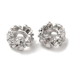 Платина Латунные микро проложить кубического циркония бусы, Кольцо с цветком, платина, 8x4.5 мм, отверстие : 4 мм