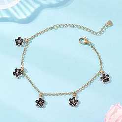 Черный Сплав эмали шарм браслеты, 304 браслеты из нержавеющей стали с цепочками для женщин, золотые, чёрные, 7.32 дюйм (18.6 см)