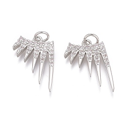 Platinum Brass Micro Pave Clear Cubic Zirconia Pendants, Long-Lasting Plated, With Jump Rings, Platinum, 16.5x13x2mm, Hole: 2mm, Jump Ring: 4x0.5mm