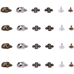Mixed Color Alloy Studs Rivets, Aluminum Screw Back, For DIY Leather Craft, Skull, Mixed Color, 16x11x5mm, Hole: 2mm, Screw: 7.5mm, Pin: 2mm, 48sets/box