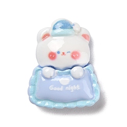 Light Steel Blue Opaque Resin Cabochons, Cartoon Sleeping Bear, Light Steel Blue, 28x23x8mm