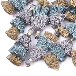 Разноцветный Кулон с кисточкой из поликоттона (полиэстер), с железной фурнитурой, золотые, красочный, 39~40x19~26x6~7 мм, отверстие : 4 мм