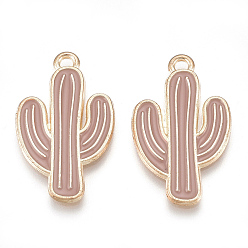Розово-Коричневый Подвески из сплава , без кадмия и без свинца, с эмалью, кактус, золотой свет, розово-коричневый, 26x15.5x1 мм, отверстие : 1.4 мм