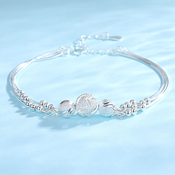 Серебро 925 браслеты из круглых бусин из стерлингового серебра, серебряные, 6-1/4 дюйм (16 см)