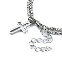 Stainless Steel Color 304 Stainless Steel Hollow Cross Charm Bracelet with Double Layer Box Chains, Stainless Steel Color, 7-1/2 inch(18.9cm)