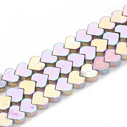 Rainbow Plated Electroplate Non-magnetic Synthetic Hematite Beads Strands, Heart, Rainbow Plated, 6x6x2.5mm, Hole: 1mm, about 83pcs/strand, 15.7 inch