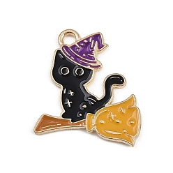 Human Подвески из сплава хэллоуина с эмалью, ведьма в форме кошки, 21x20x1.5 мм, отверстие : 2 мм