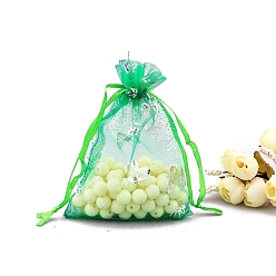 Весенне-зеленый Сумки из органзы с серебряным тиснением и бабочкой, подарочные пакеты для свадебной вечеринки, прямоугольные, весенний зеленый, 16x11 см