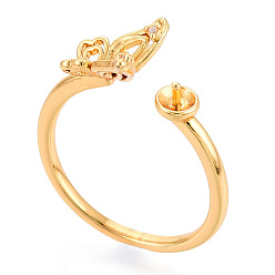Настоящее золото 18K Бабочка латунная микропаве кубический цирконий чашка колышек закрепка кольца, регулируемые настройки колец для полупросверленных бусин, без кадмия, без никеля и без свинца, реальный 18 k позолоченный, 10 мм, внутренний диаметр: 17 мм, штифты : 0.7~0.8 мм