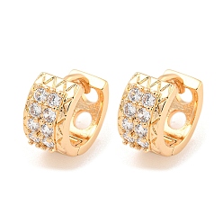Light Gold Brass Micro Pave Cubic Zirconia Hoop Earrings, Rectangle, Light Gold, 11.5x7mm
