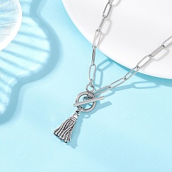 Античный Серебристый & Цвет Нержавеющей Стали Кулон с кисточкой из сплава 304 цепочка из нержавеющей стали в виде скрепки или ожерелье, старинное серебро и цвет нержавеющей стали, 18.11 дюйм (46 см)