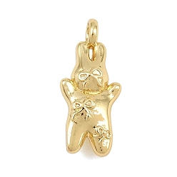 Real 18K Gold Plated Brass Pendants, Rabbit with Bowknot Pattern Charms, Real 18K Gold Plated, 17x18x5mm, Hole: 2mm