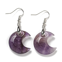 Аметист Серьги-подвески из латуни с лунным покрытием для женщин, с естественным аметист, без кадмия и без свинца, 50x21 мм