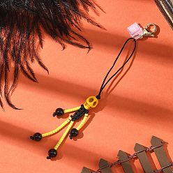 Желтый Подвеска в виде скелета на тему Хэллоуина из стеклянных семян, натурального черного оникса и синтетической бирюзы, с карабинами и пылезащитными заглушками из ПВХ, желтые, 120~127 мм