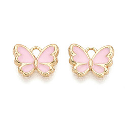 Pink Подвески из экологически чистого сплава с эмалью, очарование бабочки, розовые, 9.5x12x2 мм, отверстие : 1.6 мм