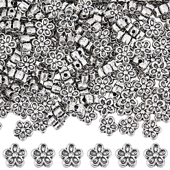 Античное Серебро 200шт. сплав в тибетском стиле 3бусины в виде цветка, без свинца и без кадмия, античное серебро, 7x3.5 мм, отверстие : 1 мм