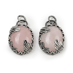 Розовый Кварц Природного розового кварца подвески, овальные подвески с латунной оправой, античное серебро, 30.5~31x21~21.5x8~8.5 мм, отверстие : 5.5 мм