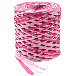 Pink Сегментированные окрашенные шнуры из рафии для поделок своими руками, бумага шпагат, плоский, розовые, 5x0.2 мм, около 164.04 ярдов (150 м) / рулон