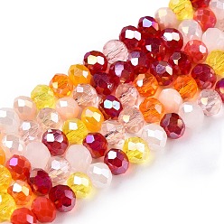 Разноцветный Стеклянные бусины с гальваническим покрытием , граненый(32 граненый), рондель, красочный, 4x3.5 мм, отверстие : 0.7 мм, около 123~125 шт / нитка, 16.96~17.32'' (43.5~44 см)