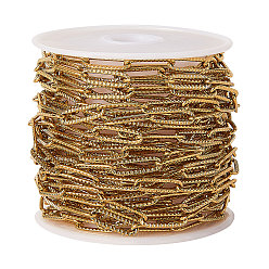 Настоящее золото 18K 304 цепи из нержавеющей стали, тянутые удлиненные кабельные цепи, пайки, с катушкой, , реальный 18 k позолоченный, 12x4x1 мм, около 16.4 футов (5 м) / рулон