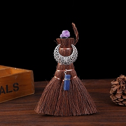 Луна Мини-деревянный кулон с метлой ведьмы викки, украшения, автомобильные подвесные украшения, бусы с аметистом, луна, 150x100 мм