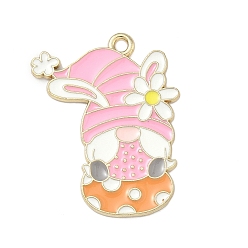 Кролик Пасхальные подвески из эмали, чары гнома, золотой свет, розовые, 29.5x22x1 мм, отверстие : 1.8 мм