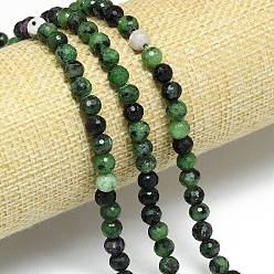 Рубин В Цоизита Натуральный рубин в цоизита бусин пряди, граненый (128 граней), круглые, 6~6.5 мм, отверстие : 0.8~1 мм, около 59~64 шт / нитка, 14.25~15.55'' (36.2~39.5 см)