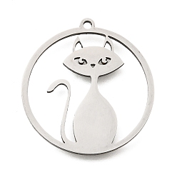 Нержавеющая Сталь Цвет 201 подвески из нержавеющей стали, лазерная резка, кольцо с подвеской в виде кошки, цвет нержавеющей стали, 25.5x24x1 мм, отверстие : 1.5 мм