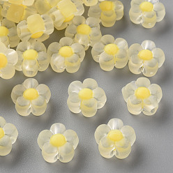 Yellow Transparent Acrylic Beads, Frosted, Bead in Bead, Flower, Yellow, 12x12.5x6mm, Hole: 2.5mm, about 893pcs/500g