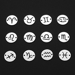 Нержавеющая Сталь Цвет Устойчивы к потускнению 201 соединители из нержавеющей стали, плоские круглые с созвездием, цвет нержавеющей стали, 12x12x1 мм, отверстие : 1.2 мм, Итого: 12 шт. / компл.