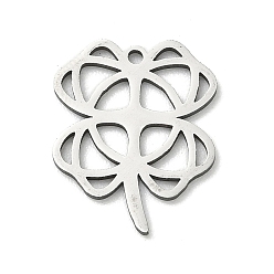 Нержавеющая Сталь Цвет Полые 201 из нержавеющей стали кулоны, подвески в виде четырехлистного клевера, цвет нержавеющей стали, 20x16x1 мм, отверстие : 1.4 мм