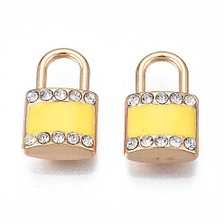 Желтый Стойки обшивки сплава эмали подвески, с кристально горный хрусталь, без кадмия, без никеля и без свинца, золотой свет, запирать, желтые, 16.5x10x5 мм, отверстие : 4.5x5.5 мм