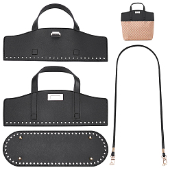 Black Purse Making Kits, included 1Pc PU Leather Oval Bottom, 2Pcs Bag Handle Pads and 1Pc Imitation Leather Bag Strap, Black