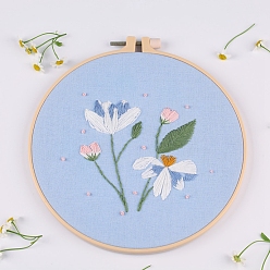Light Sky Blue DIY Flower Pattern Embroidery Painting Kits, Including Printed Cotton Fabric, Embroidery Thread & Needles, Round Embroidery Hoop, Light Sky Blue, 200mm