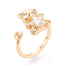 Настоящее золото 18K Оправы для колец-манжет из латуни с микропаве из прозрачного кубического циркония, за половину пробурено бисера, без кадмия, без никеля и без свинца, реальный 18 k позолоченный, штифты : 0.8 мм, 15.7 мм, размер США 6 3/4 (17.1 мм)