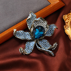 Светло-Голубой Брошь из цинкового сплава с фианитами, цветок, Небесно-голубой, 86x97 мм