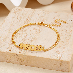 Рыбы 12 созвездия 304 браслеты из нержавеющей стали, браслеты figaro chains для женщин, золотые, Рыбы, 6-3/4 дюйм (17 см)