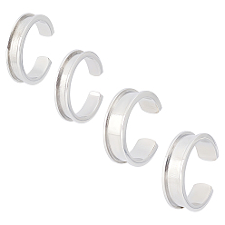 Stainless Steel Color 4Pcs 4 Style 304 Stainless Steel Grooved Cuff Ring Settings, Ring Core Blank, Stainless Steel Color, Inner Diameter: 16.7~18.5mm, 1pc/style
