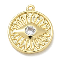 Настоящее золото 18K Стойка металлическая латунная микропрофилированная кубическая циркония подвески, долговечный, без свинца и без кадмия, плоский круглый с оберегами от сглаза, реальный 18 k позолоченный, 16.5x14.5x2.7 мм, отверстие : 1.5 мм
